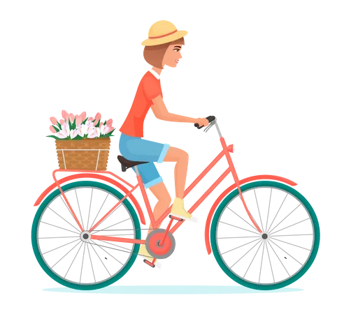 Mädchen liefert Blumen mit dem Fahrrad aus  Illustration