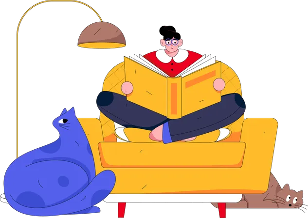 Mädchen liest Buch auf dem Sofa  Illustration