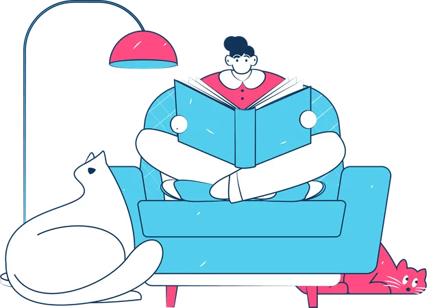 Mädchen liest Buch auf dem Sofa  Illustration