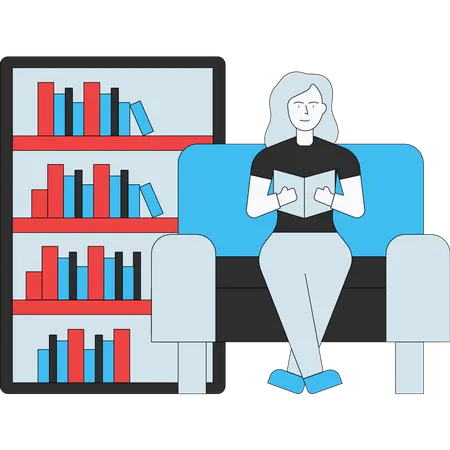 Mädchen liest Buch auf dem Sofa  Illustration