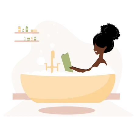 Mädchen liest Buch in der Badewanne  Illustration