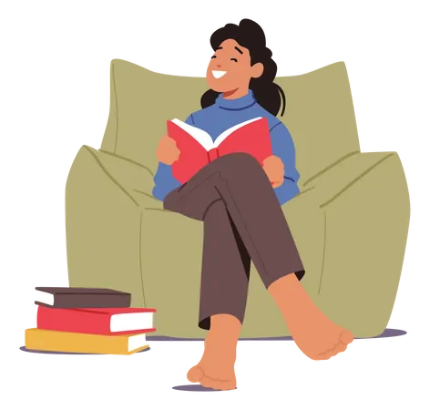 Mädchen liest Buch beim Sitzen auf der Couch  Illustration