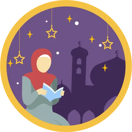 Mädchen liest den Koran in der Ramadan-Nacht  Illustration