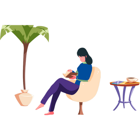 Mädchen liest ein Buch auf dem Sofa  Illustration