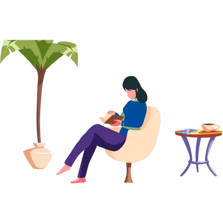 Mädchen liest ein Buch auf dem Sofa  Illustration