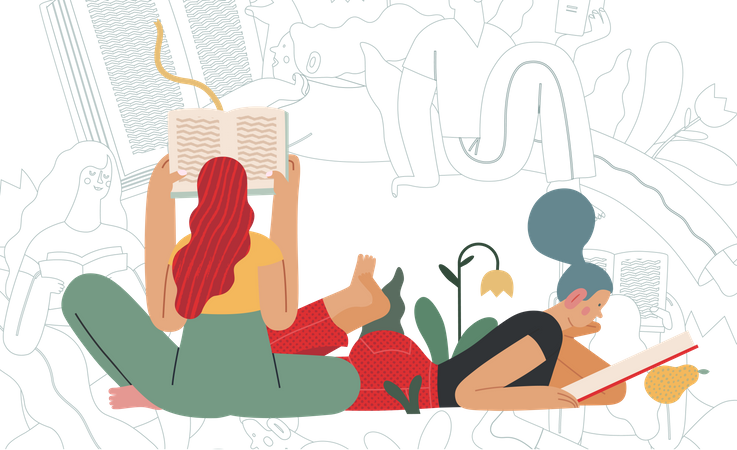 Mädchen liest Buch beim Entspannen  Illustration
