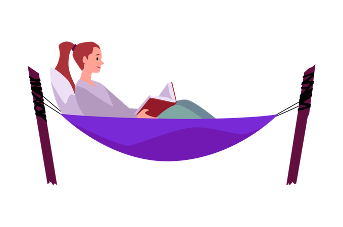 Mädchen liest in lila Hängematte  Illustration