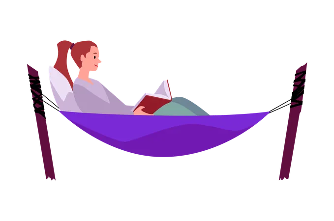 Mädchen liest in lila Hängematte  Illustration