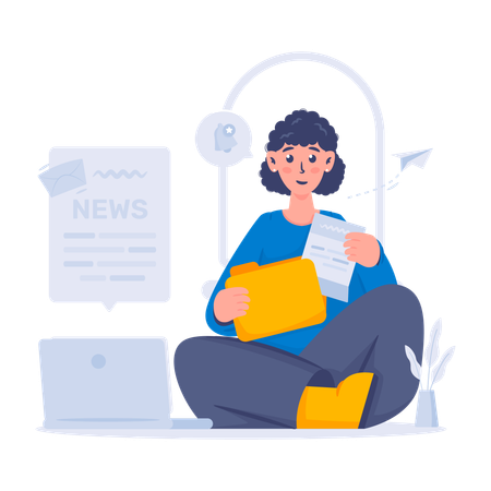 Mädchen liest Newsletter-Updates  Illustration