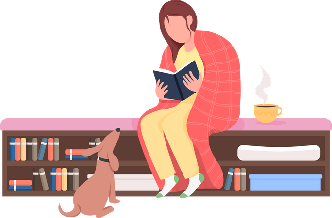 Mädchen liest zu Hause  Illustration
