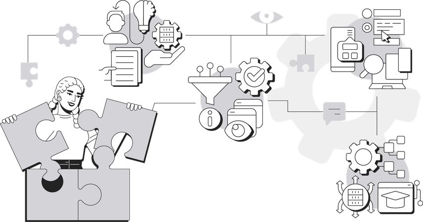 Mädchen löst Puzzle beim Wissensmanagement  Illustration