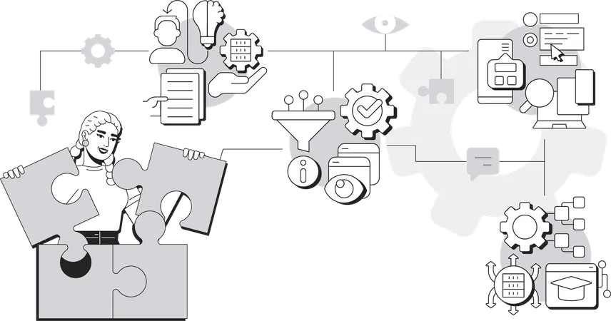 Mädchen löst Puzzle beim Wissensmanagement  Illustration