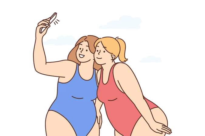 Mädchen machen Selfie  Illustration