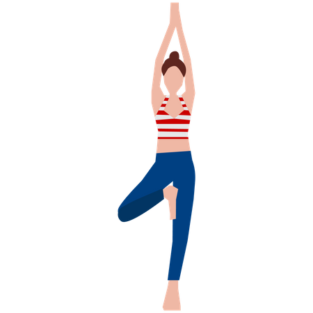 Mädchen macht Yoga-Pose am Baum  Illustration