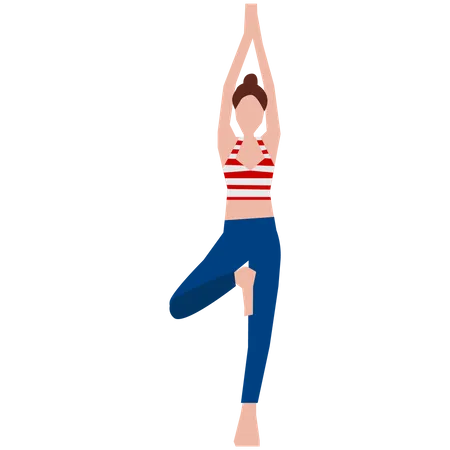 Mädchen macht Yoga-Pose am Baum  Illustration