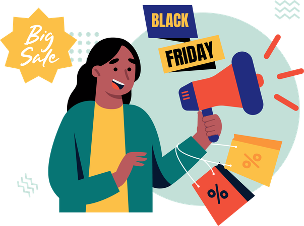 Mädchen macht Black Friday-Verkaufsankündigung  Illustration