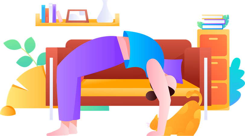 Mädchen macht Chakrasana zu Hause  Illustration