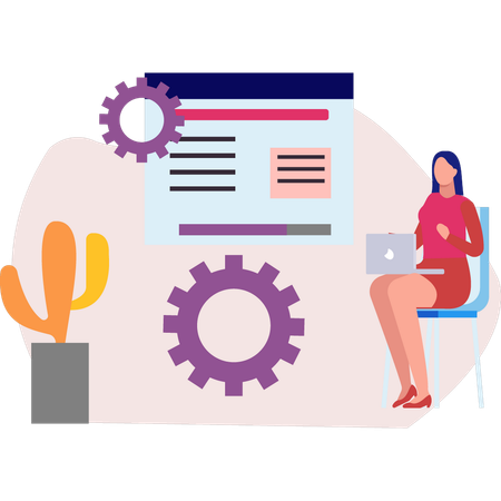 Mädchen macht Einstellungen am Laptop  Illustration