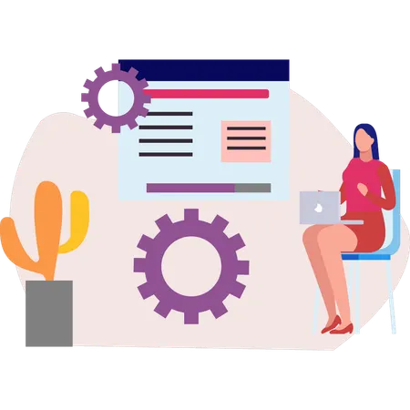 Mädchen macht Einstellungen am Laptop  Illustration