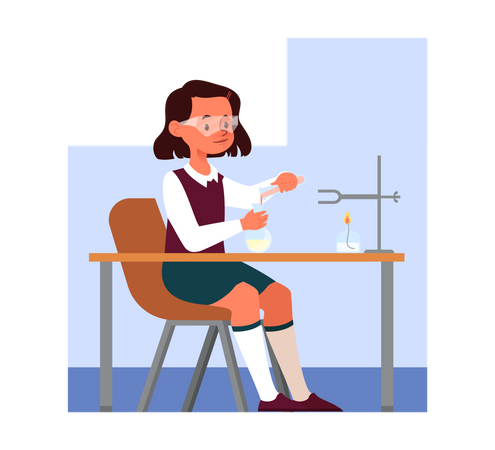 Mädchen macht Experiment im Chemielabor  Illustration