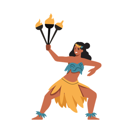 Mädchen bei einer Feuertanz-Vorführung  Illustration