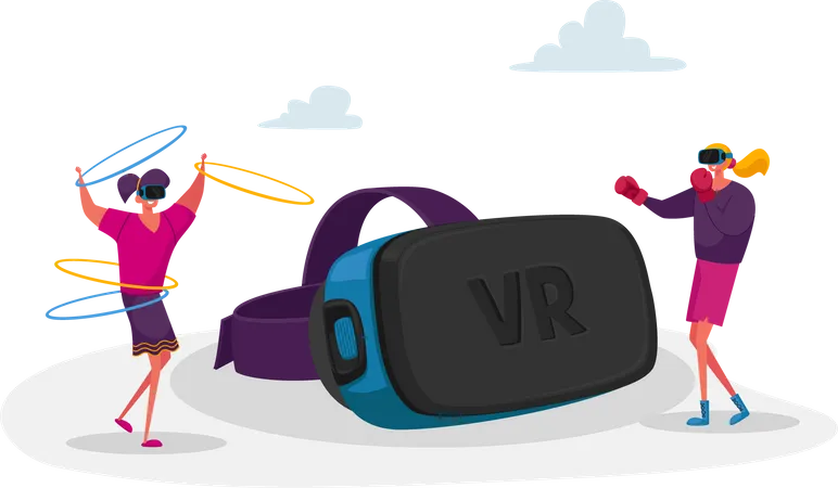 Mädchen macht Fitnessübungen mit VR  Illustration