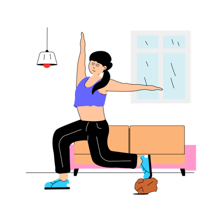 Mädchen macht Fitnessübungen zu Hause  Illustration