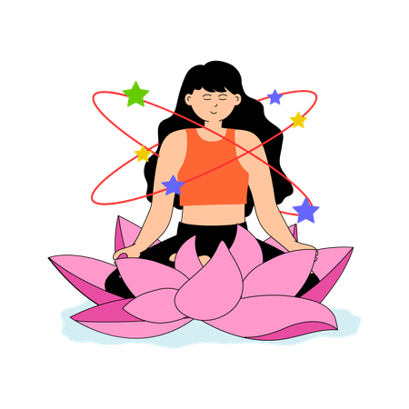 Mädchen bei friedlicher Meditationsübung  Illustration