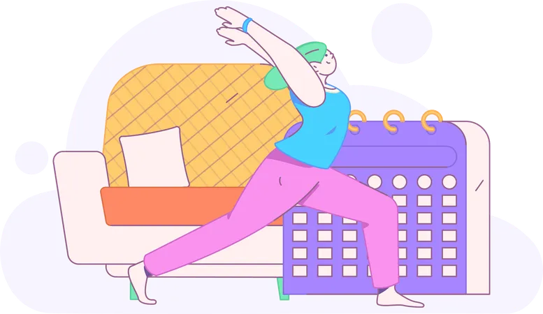 Mädchen macht Handstand zu Hause  Illustration