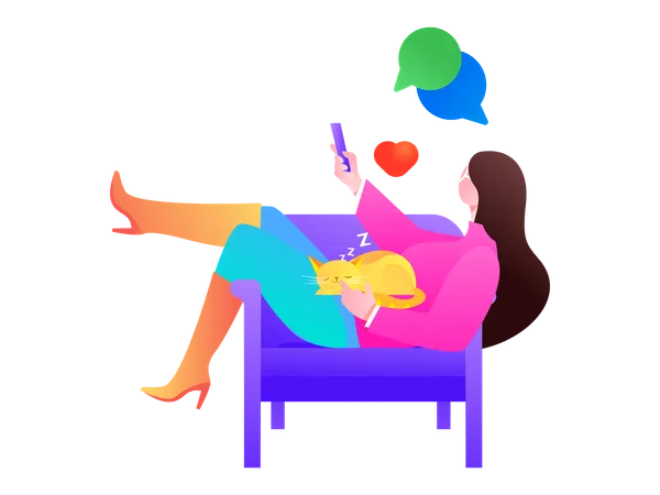 Mädchen beim Handy-Chat  Illustration