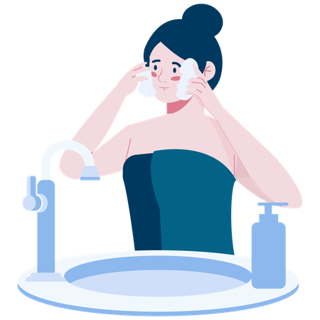 Mädchen bei der Hautpflegeroutine  Illustration