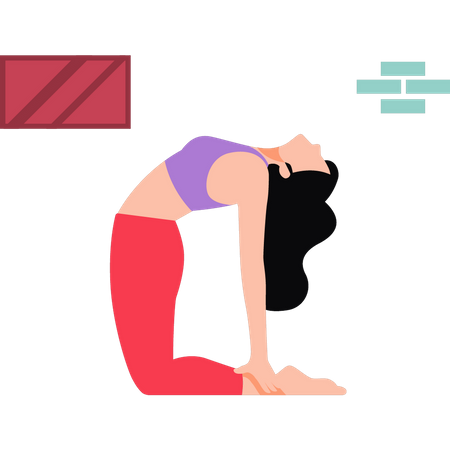 Mädchen macht Yoga-Übungen in Kamelpose  Illustration