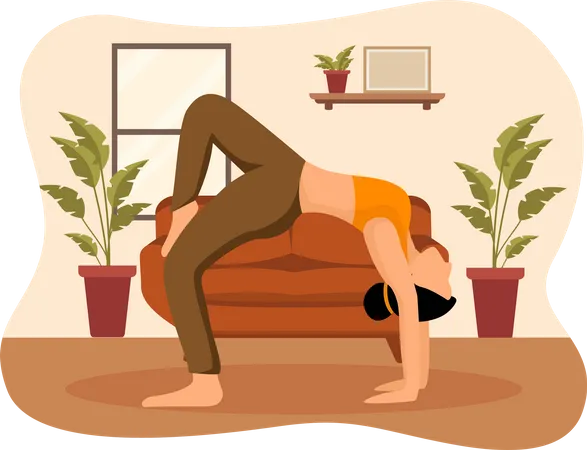 Mädchen macht kopfüber Yoga-Pose  Illustration