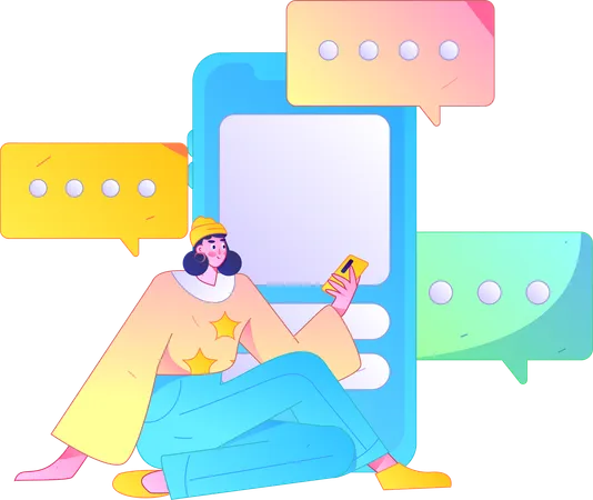 Mädchen beim Handy-Chat  Illustration