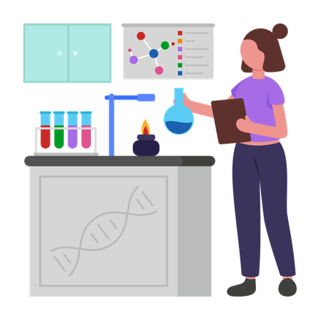 Mädchen beim naturwissenschaftlichen Studium  Illustration