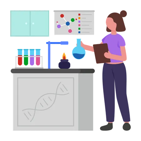 Mädchen beim naturwissenschaftlichen Studium  Illustration