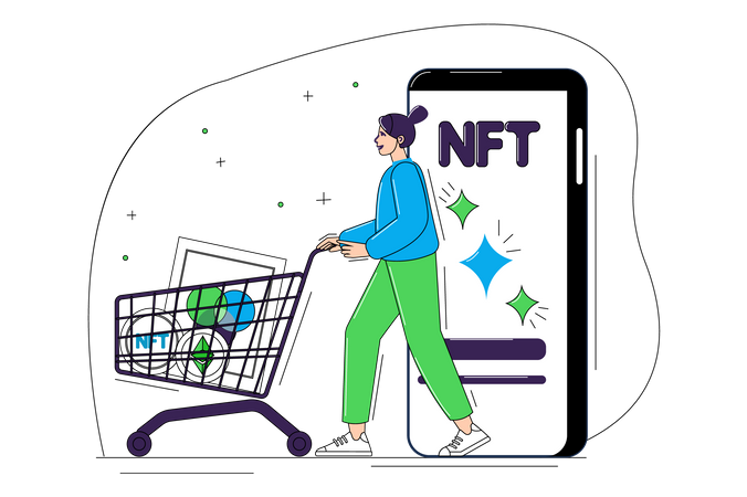 Mädchen beim NFT-Shopping  Illustration