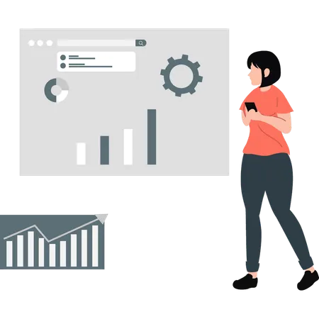 Mädchen beim Einrichten eines Online-Diagramms  Illustration