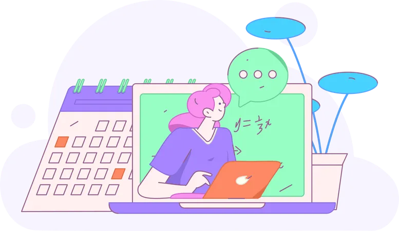 Mädchen macht Online-Mathematikunterricht  Illustration