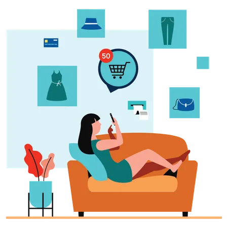 Mädchen beim Online-Shopping  Illustration