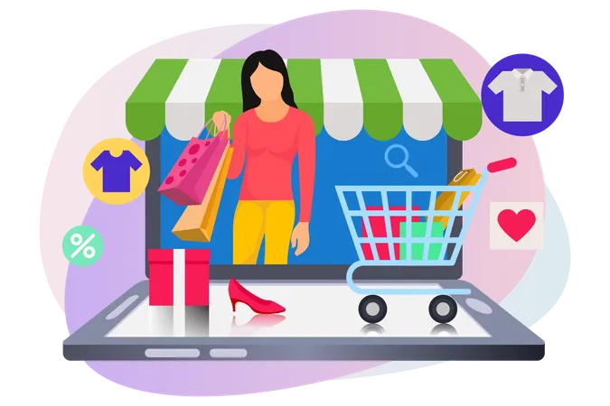 Mädchen beim Online-Shopping auf dem Handy  Illustration