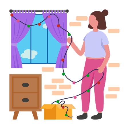 Mädchen macht Partydekoration  Illustration