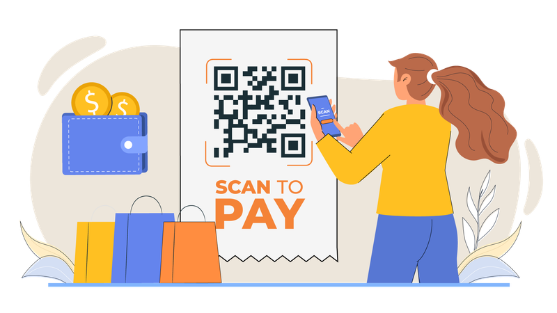 Mädchen macht QR-Code-Zahlung  Illustration