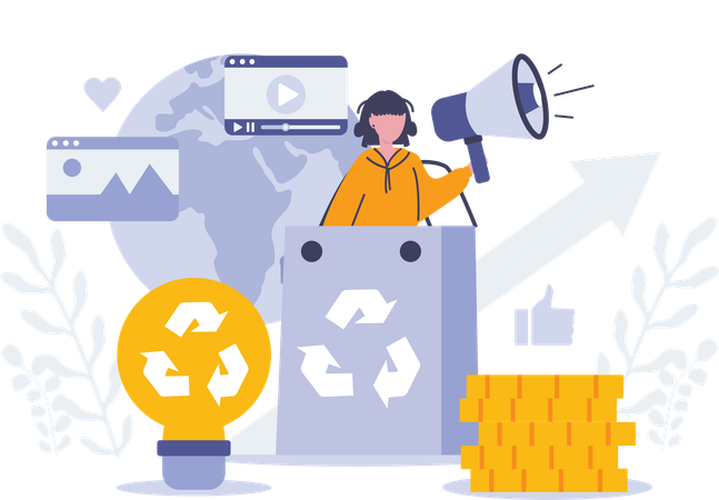 Mädchen macht Recycling-Idee-Ankündigung  Illustration