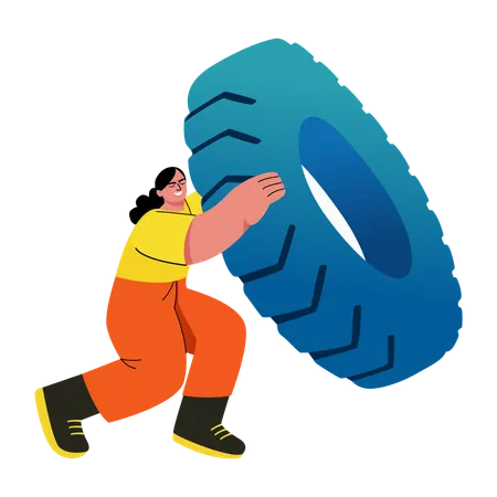 Mädchen macht Reifenumdrehen-Übung  Illustration