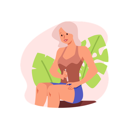 Mädchen spritzt sich selbst in den Oberschenkel  Illustration