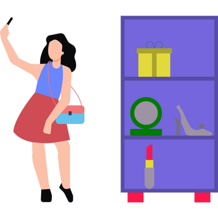 Mädchen macht Selfie im Einkaufszentrum  Illustration
