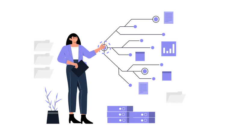 Mädchen macht Serveranalyse  Illustration