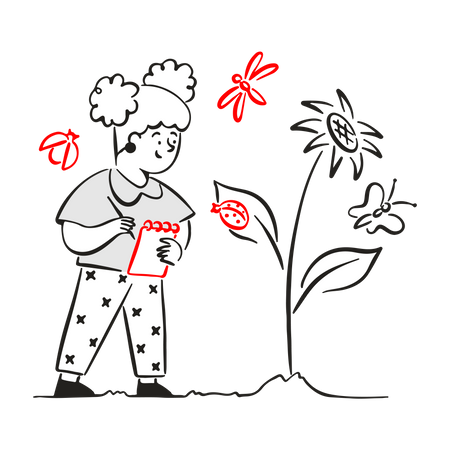 Mädchen macht sich Notizen über die Natur  Illustration
