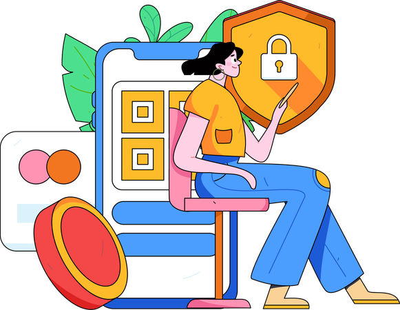 Mädchen macht sichere Zahlung  Illustration